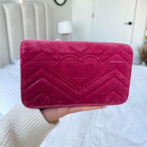 Gucci Marmont Pink Velvet Crossbody bag LOVE Floral Embroidered Limited Edition - Picture 5 of 10